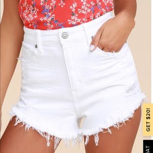 Lulus white high-wasted cutoff denim shorts